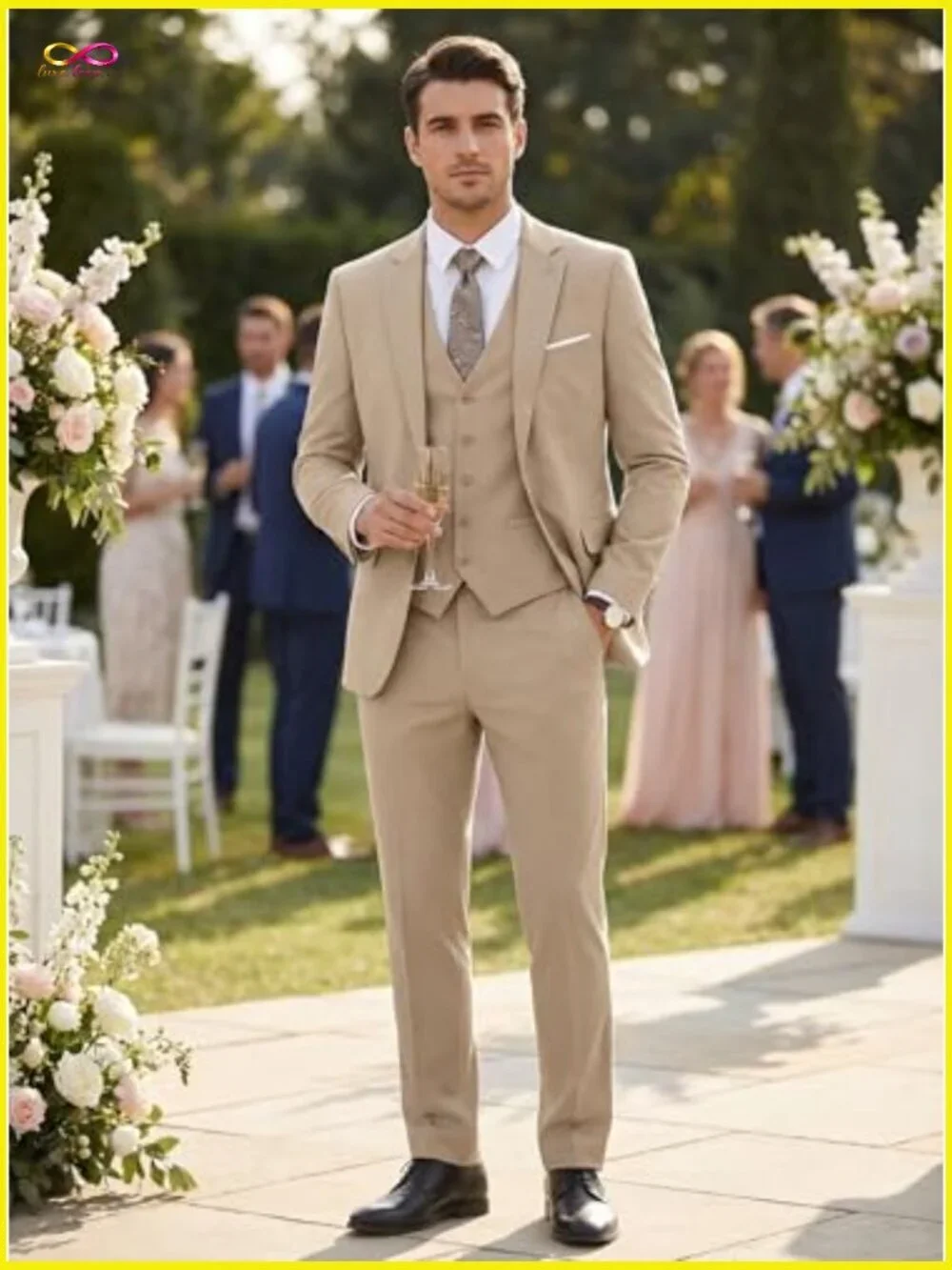 Slim Fit Three Piece Suit Set Modern Fitted Blazer Vest Pants Formal Wedding